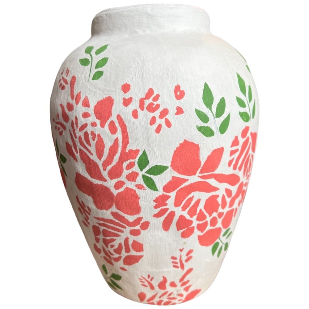 Rare! Vtg Isabelle de Borchgrave Paper-Mache Vase Marshall Fields Glass Insert